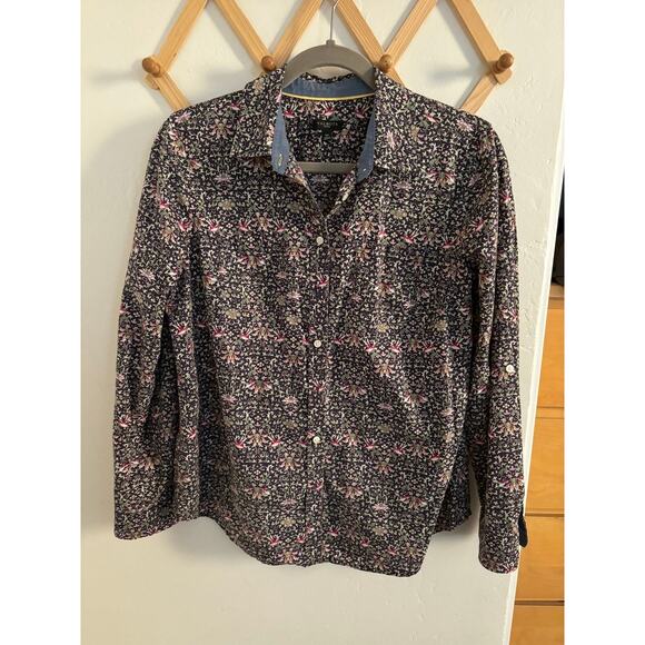 Talbots Top Women's 12 Petite Button Up Shirt Flowers Rolled Tabs Long Sleeves - Picture 2 of 9